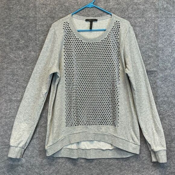BCBGMaxAzria Sweatshirt Women’s Large Grey Studded Pullover Crewneck Long Sleeve - Picture 1 of 14